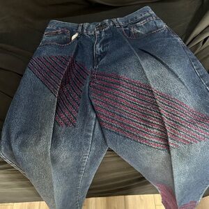 Stylish Blue Jeans with Red Stripes-Y2K Rocawear Mens jeans-size 34x32-#577